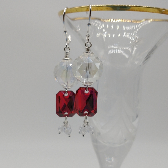 Scarlet Red Swarovski Crystal Ball Drop Earrings - Picture 7 of 7